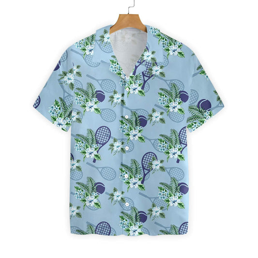 Tropical Tennis 5 On Blue Background Design Hawaiian Shirt, Hawaiian Shirt Gift, Christmas Gift