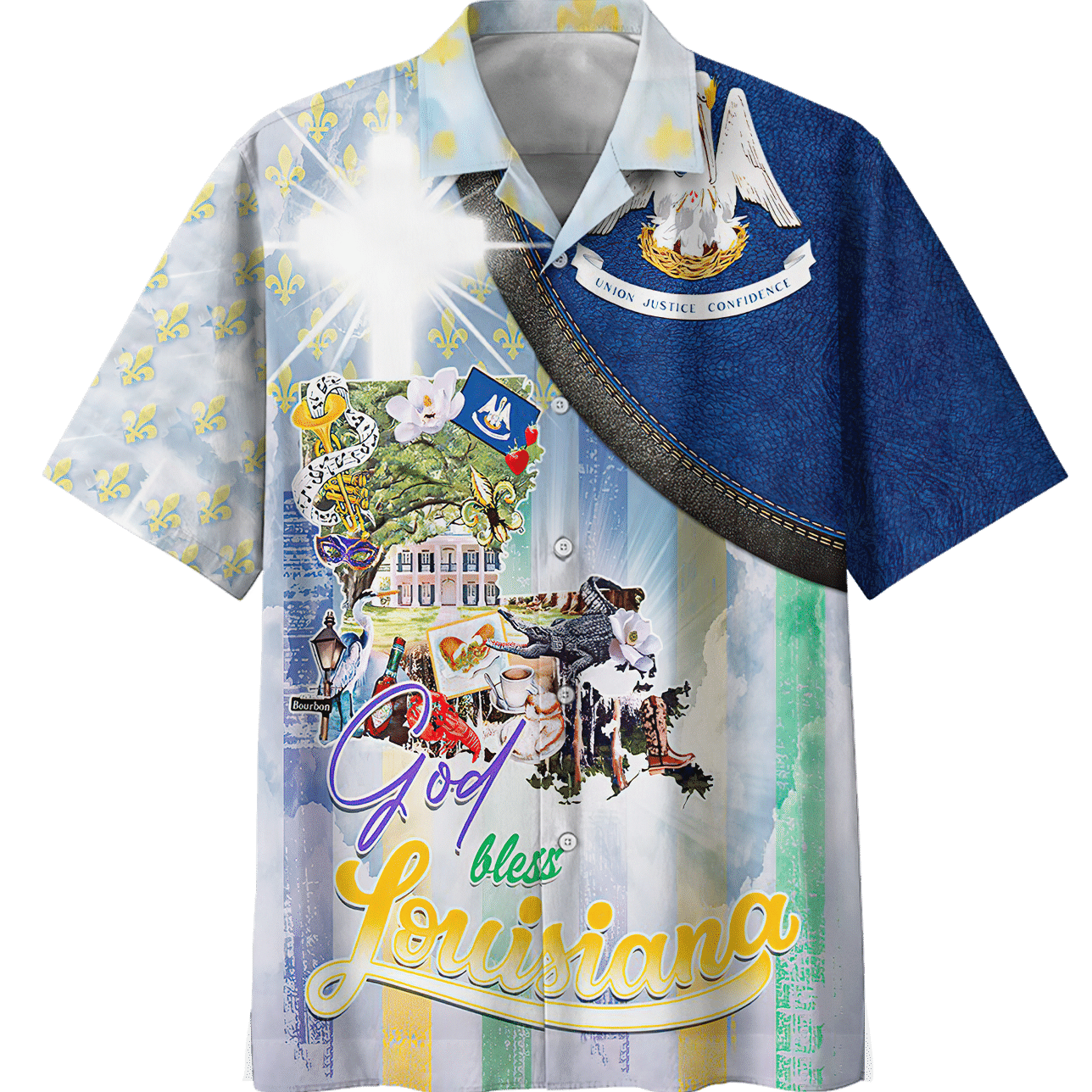 God Bless Louisiana Bright Background Summer Vibes Hawaiian Shirt, Hawaiian Shirt Gift, Christmas Gift