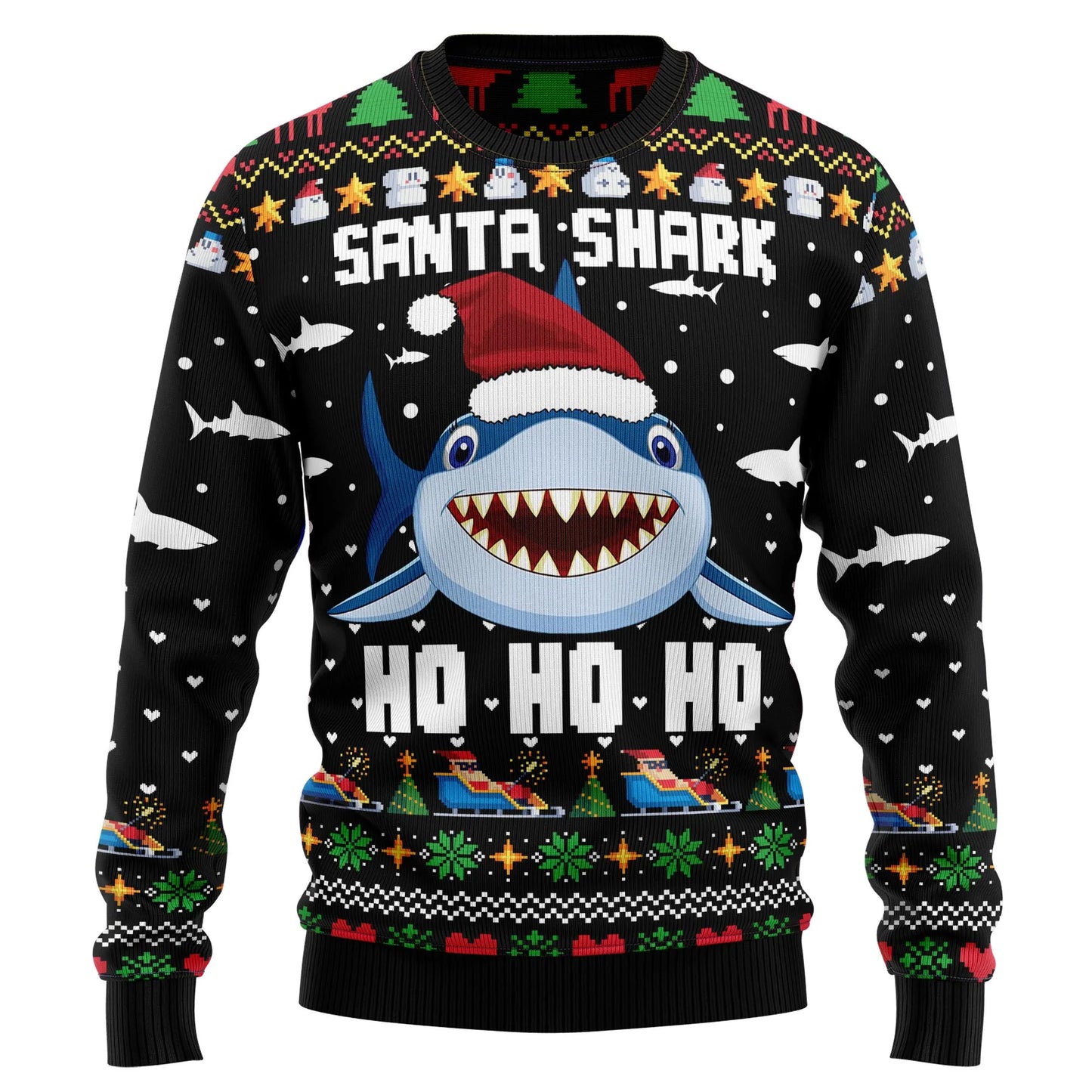 Santa Shark Ho Ho Ho Ugly Christmas Sweater, Christmas Gift,Gift Christmas 2024