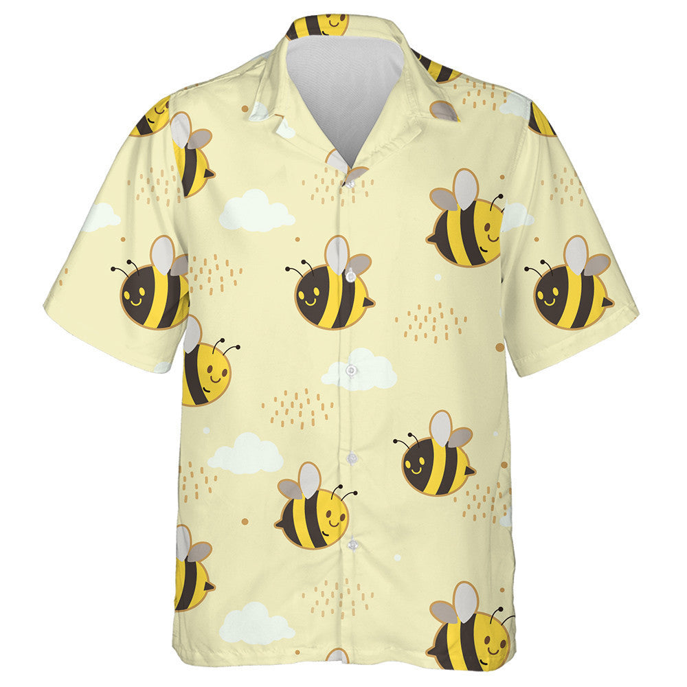 Cute Bee With Cloud And Dot On The Yellow Background Hawaiian Shirt, Hawaiian Shirt Gift, Christmas Gift