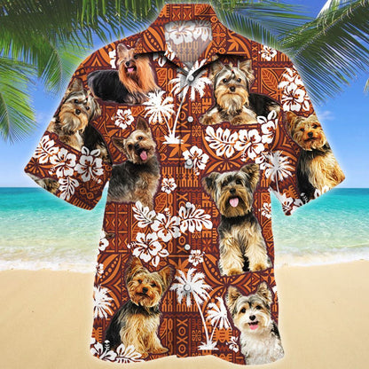 Agile Animal Yorkshire Terrier Dog Lovers Red Tribal Pattern Hawaiian Shirt, Hawaiian Shirt Gift, Christmas Gift