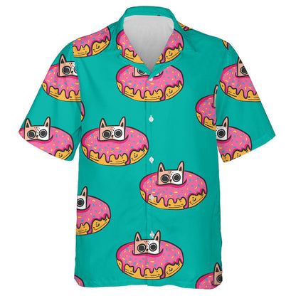 Cute Cat In The Donut On Green Hawaiian Shirt,Hawaiian Shirt Gift, Christmas Gift