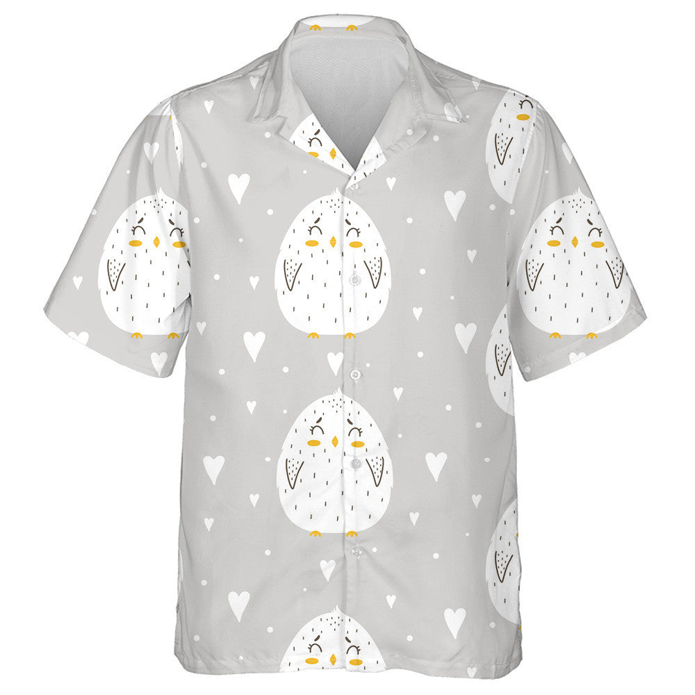 Small Heart And Cute Chicken Of White Color Hawaiian Shirt, Hawaiian Shirt Gift, Christmas Gift