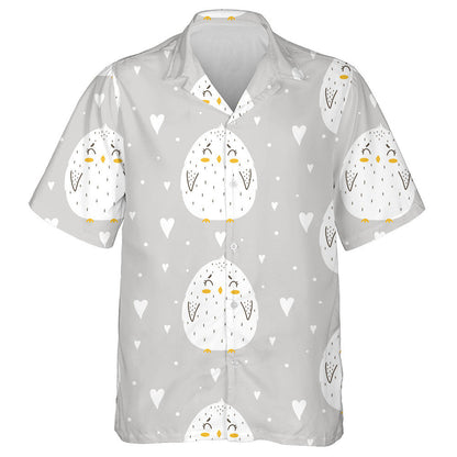Small Heart And Cute Chicken Of White Color Hawaiian Shirt, Hawaiian Shirt Gift, Christmas Gift