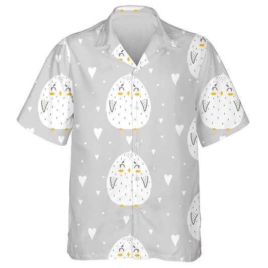 Small Heart And Cute Chicken Of White Color Hawaiian Shirt, Hawaiian Shirt Gift, Christmas Gift