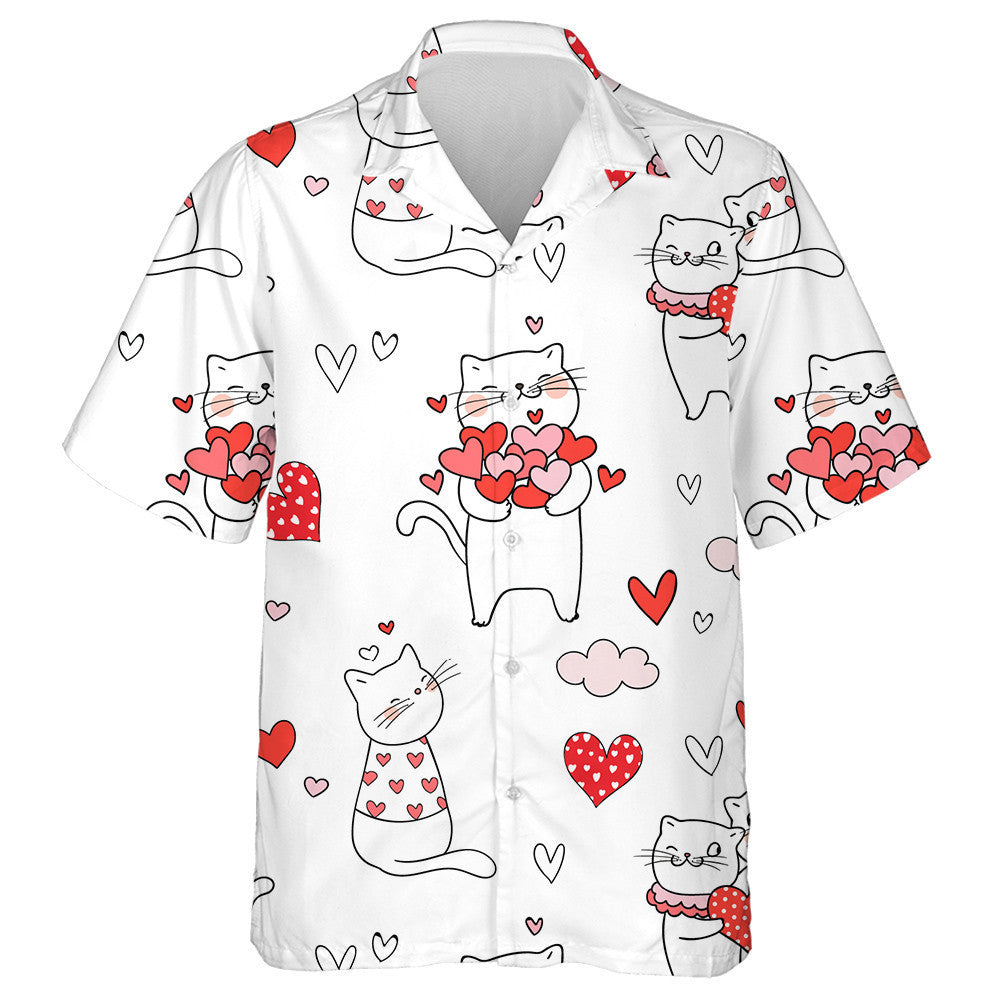 Cute Cat With Red Heart For Valentine Day Hawaiian Shirt, Hawaiian Shirt Gift, Christmas Gift