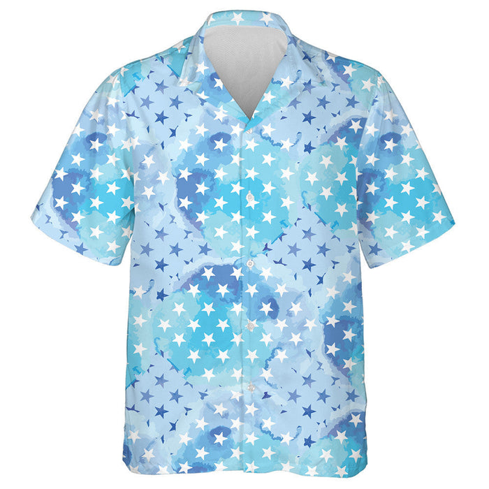 Abstract Watercolor Starry Stars In Blue Texture Hawaiian Shirt, Hawaiian Shirt Gift, Christmas Gift