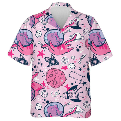 Cosmic Doodle Pink Astronaut Cat Floating In Space Hawaiian Shirt, Hawaiian Shirt Gift, Christmas Gift