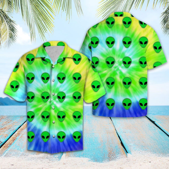 Amazing Green Alien Tiedye Pattern Hawaiian Shirt, Hawaiian For Gift