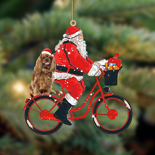 Santa Claus Riding A Bike With Cavalier King Xharles Spaniel (3)-Two Sided Ornament, Best Gift For New Car,Christmas Decoration