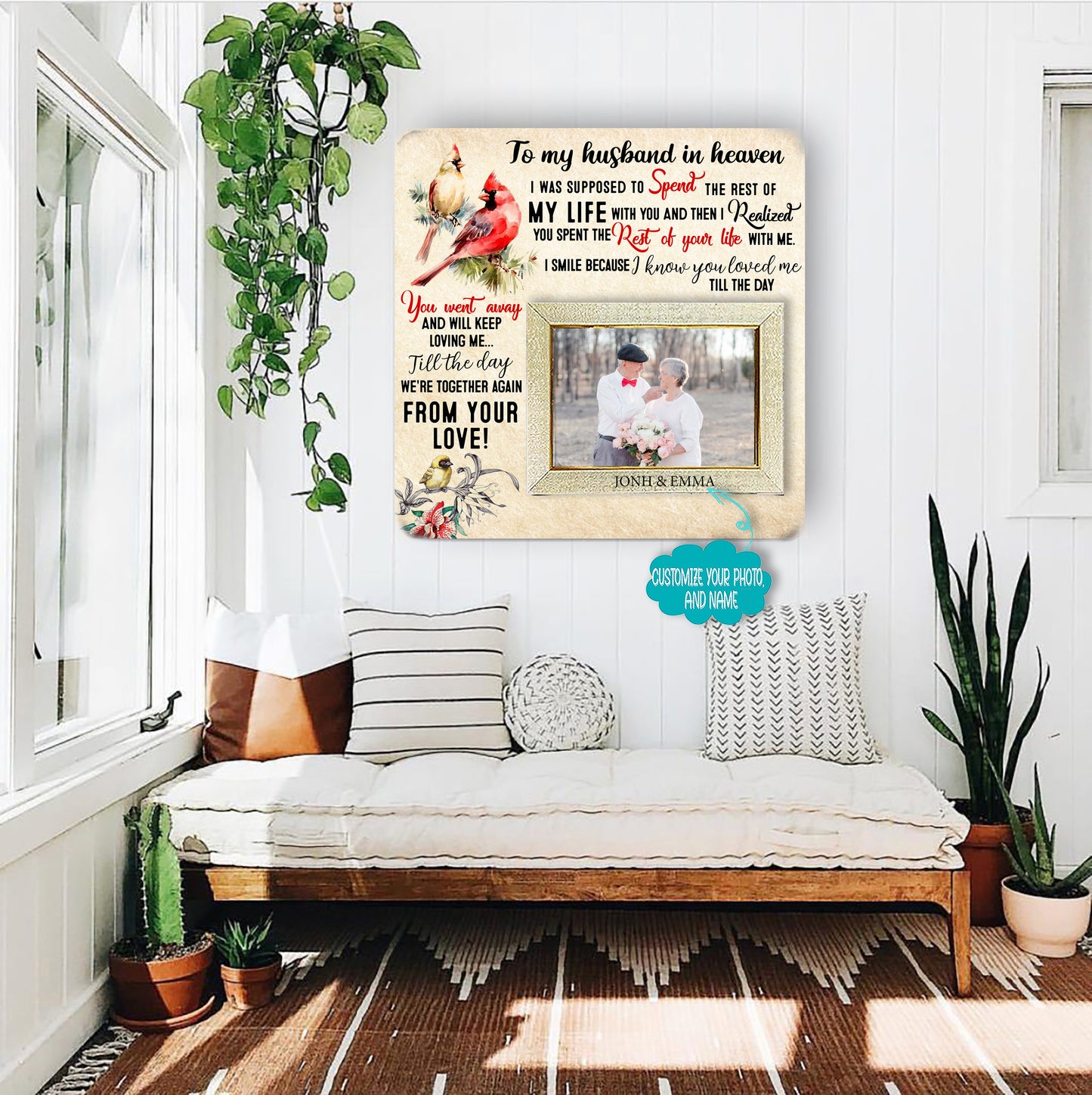 To my husband in heaven Memorial Picture Frame - Keepsake Plaque That Holds a custom Photo - Sympathy Gift to Tribute The Loss of a Loved One