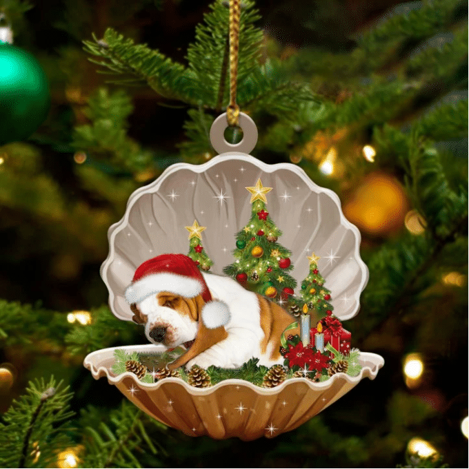 Cute Basset Hound Sleeping in Pearl Dog Christmas Ornament Flat Acrylic, Christmas Gift,Christmas Decoration