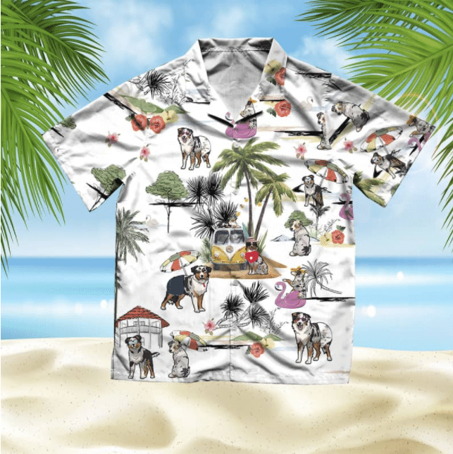 Australian Shepherd Beach Style Pretty Ornamental Hawaiian Shirt,Hawaiian Shirt Gift, Christmas Gift