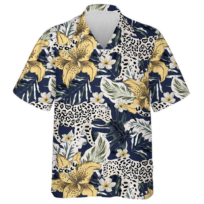 Tropical Leopard Animal Lily Flowers And Palm Leaves Hawaiian Shirt, Hawaiian Shirt Gift, Christmas Gift