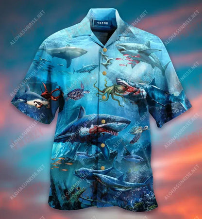 Look At The Sharks Hunting Short Short Sleeve Shirt Summer Hawaiian T Shirts Best Hawaiian Shirts Hawaiian Shirt Pattern, Hawaiian Shirt Gift, Christmas Gift