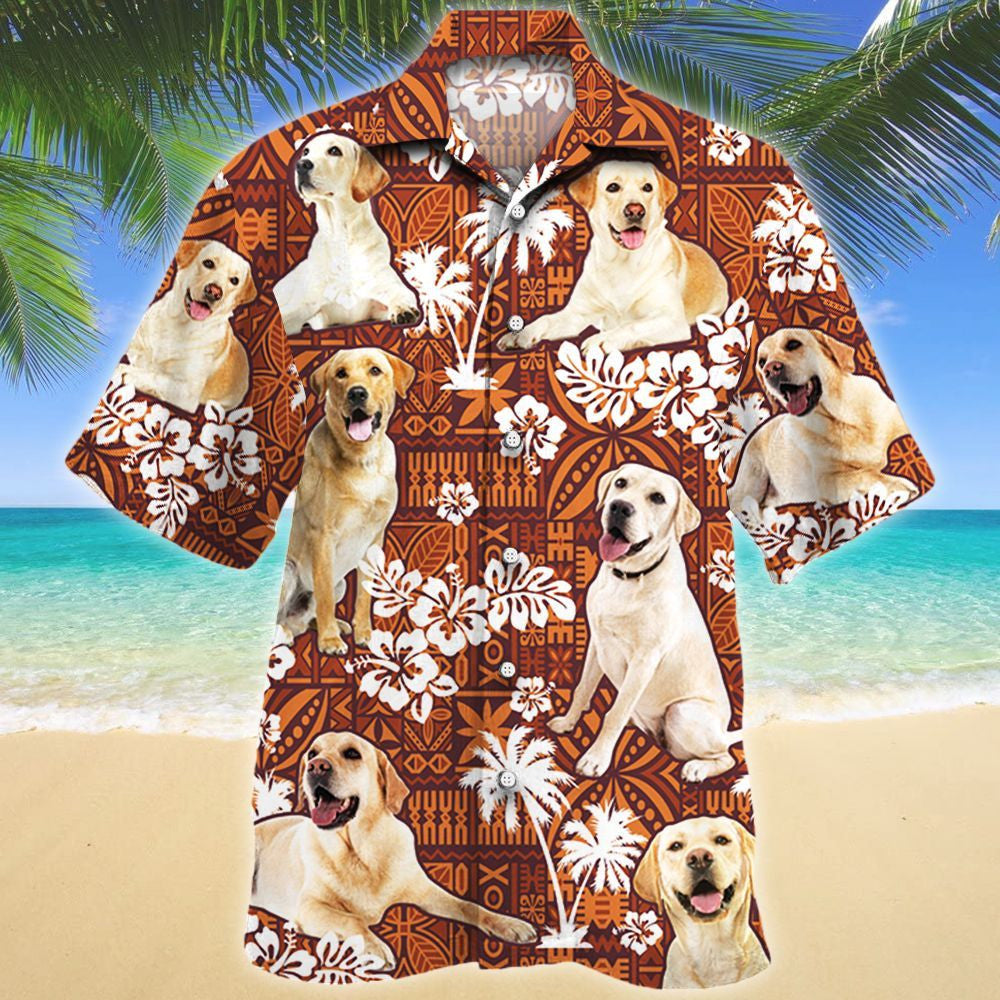 Bright Labrador Retriever Dog Lovers Red Tribal Pattern Hawaiian Shirt, Hawaiian Shirt Gift, Christmas Gift