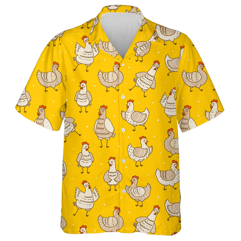 Cute Chickens Isolated On Yellow Background Hawaiian Shirt,Hawaiian Shirt Gift, Christmas Gift