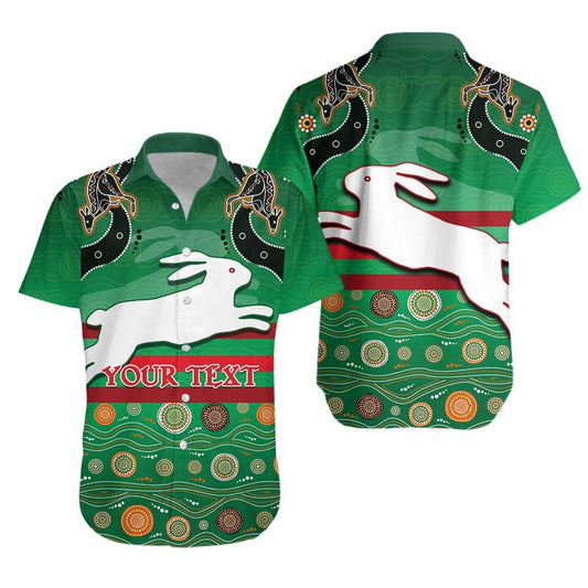 Rabbitohs Hawaiian Aloha Shirt Indigenous Green K13 Hawaiian Shorts Beach Short Sleeve, Hawaiian Shirt Gift, Christmas Gift