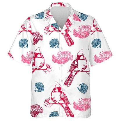 Little Funny Red Cardinal Bird Hand Drawing Hawaiian Shirt, Hawaiian Shirt Gift, Christmas Gift