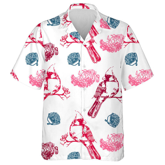 Little Funny Red Cardinal Bird Hand Drawing Hawaiian Shirt, Hawaiian Shirt Gift, Christmas Gift