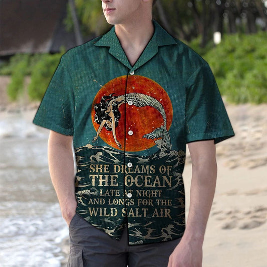 Red Moon Mermaid Dream Of The Ocean Pattern Hawaiian Shirt, Hawaiian Shirt Gift, Christmas Gift
