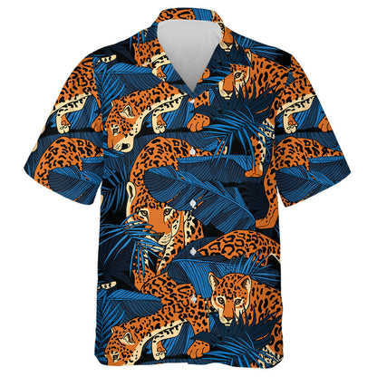 Leopard And Tropical Banana At A Dark Blue Night Hawaiian Shirt, Hawaiian Shirt Gift, Christmas Gift