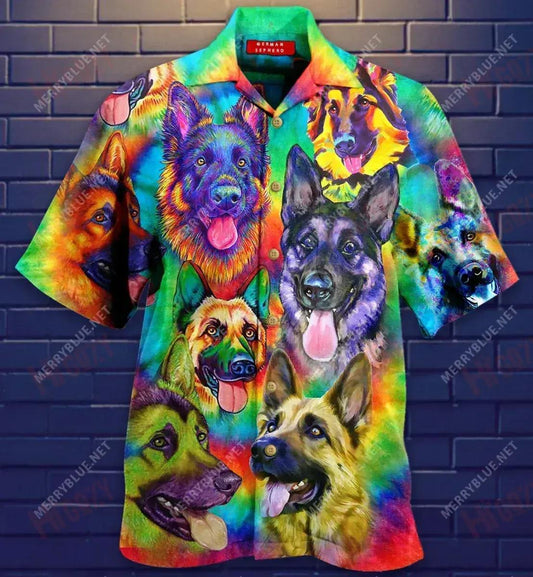 Courageous Partner - Colorful German Shepherd Dog Short Hawaiian Shirt Ocean Aloha Shirt Best Hawaiian Shirts Hawaiian Shirts For Men, Hawaiian Shirt Gift, Christmas Gift