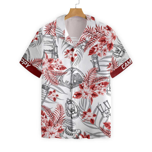 Black And Red Happy Camper Hawaiian Shirt, Hawaiian Shirt Gift, Christmas Gift