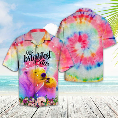 Our Brightest Star Polar Bear Tiedye Pattern Hawaiian Shirt, Hawaiian Shirt Gift, Christmas Gift