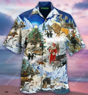 Wildlife Christmas Unisex Short Sleeve Shirt Vacation Hawaiian T Shirts Hawaiian Crazy Shirts Hawaiian Shirt Pattern, Hawaiian Shirt Gift, Christmas Gift