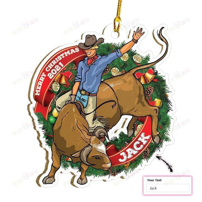 Bull Riding Custom Ornament, Happy Christmas Ornament, Christmas Gift, Christmas Decoration