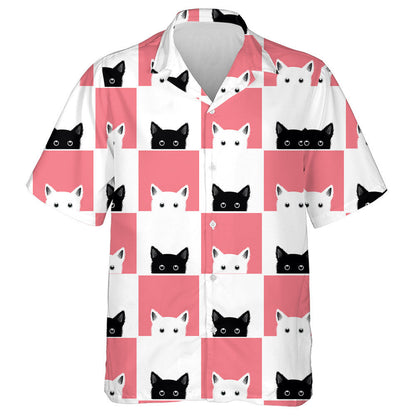 Black White Pink Cat Chess Board Background Hawaiian Shirt, Hawaiian Shirt Gift, Christmas Gift