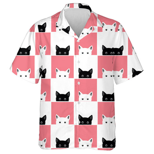 Black White Pink Cat Chess Board Background Hawaiian Shirt, Hawaiian Shirt Gift, Christmas Gift