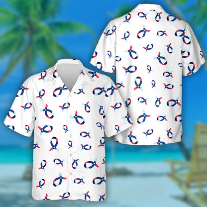 American Flag Ribbon National Theme On White Background Hawaiian Shirt, Hawaiian Shirt Gift, Christmas Gift