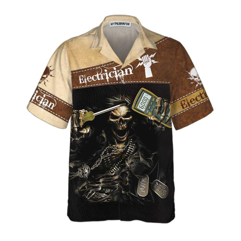 Cool Skull Electrician Gift For Halloween Hawaiian Shirt,,Hawaiian Shirt Gift, Christmas Gift