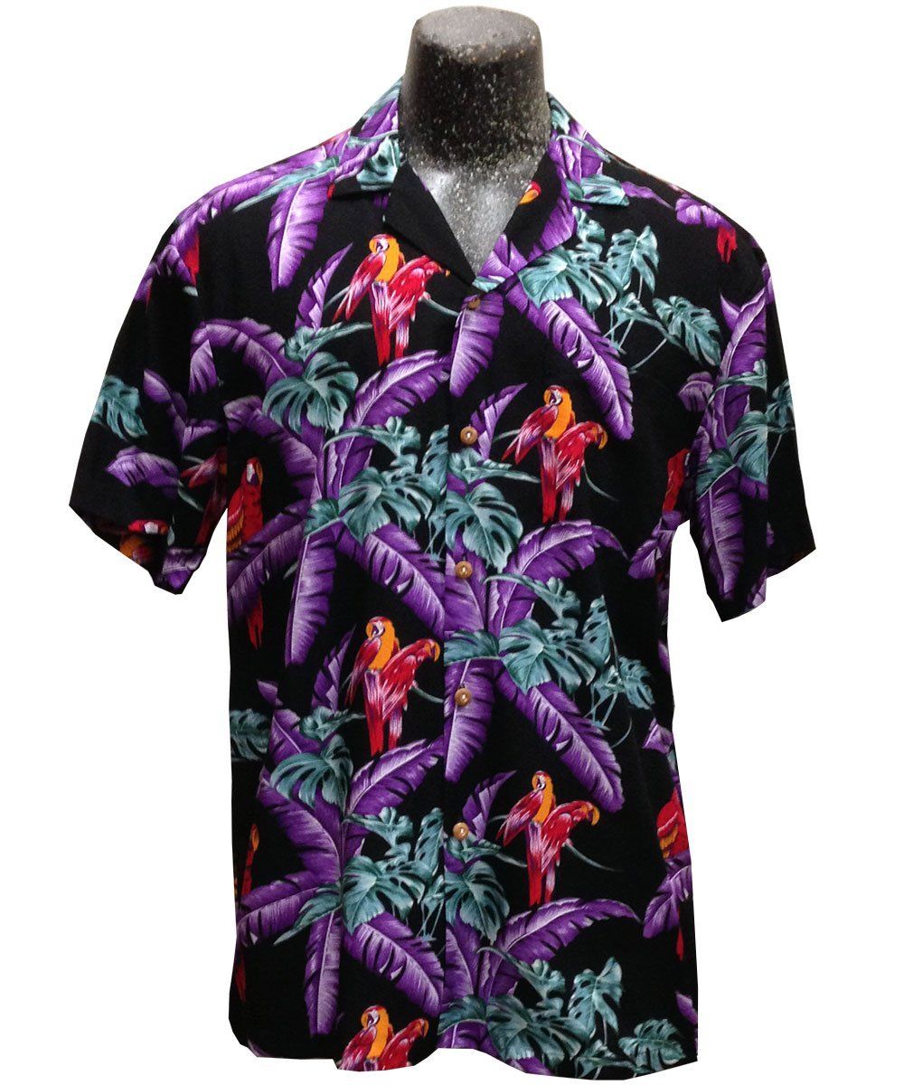 Jungle Bird Black Hawaiian Aloha Shirt Hawaiian Shorts Beach Short Sleeve, Hawaiian Shirt Gift, Christmas Gift