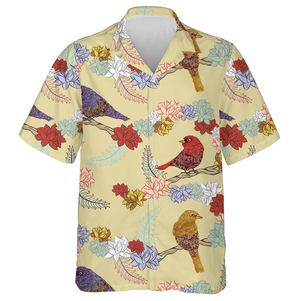 Beautiful Bird Sitting On Branch With Colorful Flower Hawaiian Shirt, Hawaiian Shirt Gift, Christmas Gift