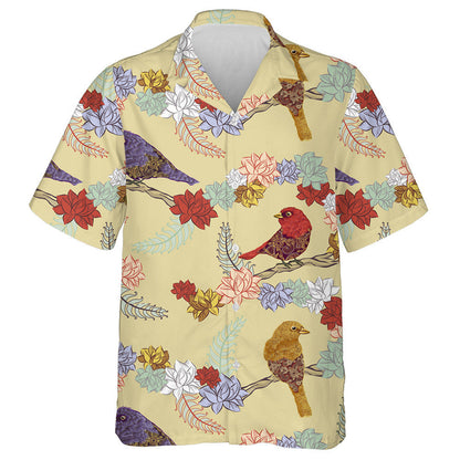 Beautiful Bird Sitting On Branch With Colorful Flower Hawaiian Shirt, Hawaiian Shirt Gift, Christmas Gift