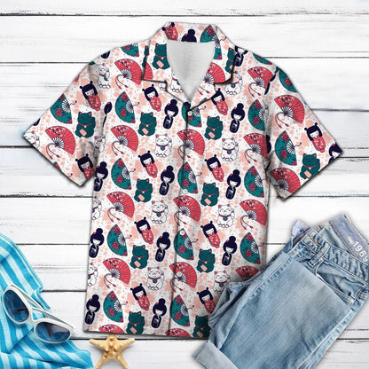 Geisha Aloha Japanese Paper Fan Hawaiian Shirt,Hawaiian Shirt Gift, Christmas Gift