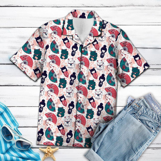 Geisha Aloha Japanese Paper Fan Hawaiian Shirt,Hawaiian Shirt Gift, Christmas Gift