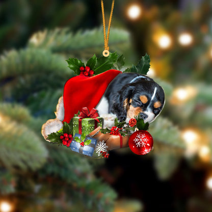 Cavalier King Charles Spaniel-Sleeping In Hat Two Sides Christmas Plastic Hanging Ornament, Happy Christmas Ornament, Christmas Gift, Christmas Decoration
