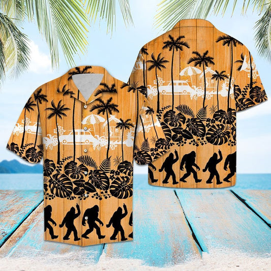 Black Bigfoot And Palm Tree Summer Time Pattern Hawaiian Shirt, Hawaiian Shirt Gift, Christmas Gift