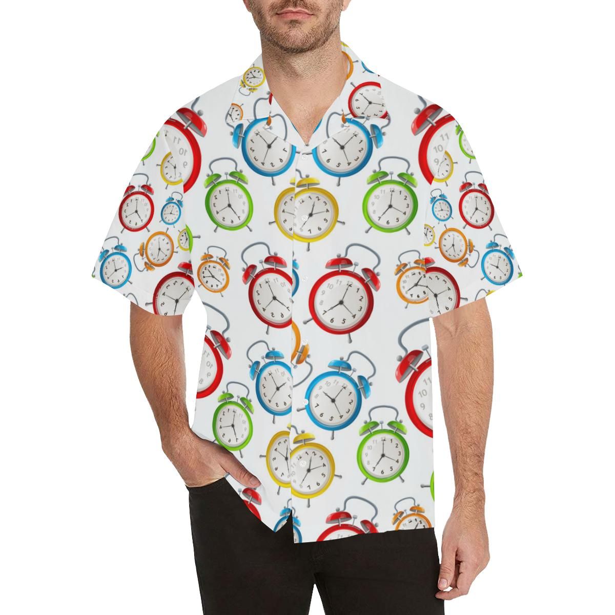 Colorful Clock Pattern Men'S All Over Print Hawaiian Aloha Shirt, Hwaiian For Gift