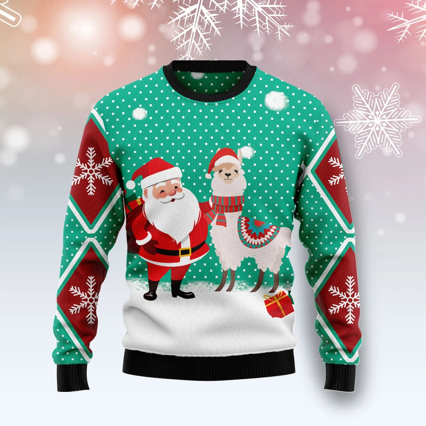 Llama And Santa Xmas unisex womens & mens, couples matching, friends, funny family ugly christmas holiday sweater gifts, Christmas Ugly Sweater