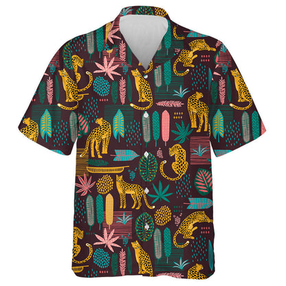 Trendy Style Leopards And Abstract Tropical Leaves Hawaiian Shirt, Hawaiian Shirt Gift, Christmas Gift