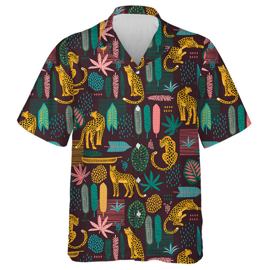 Trendy Style Leopards And Abstract Tropical Leaves Hawaiian Shirt, Hawaiian Shirt Gift, Christmas Gift