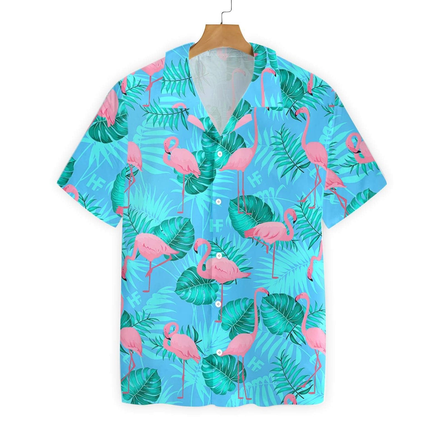 Flamingo In Turquoise Garden Pattern Hawaiian Shirt, Hawaiian Shirt Gift, Christmas Gift