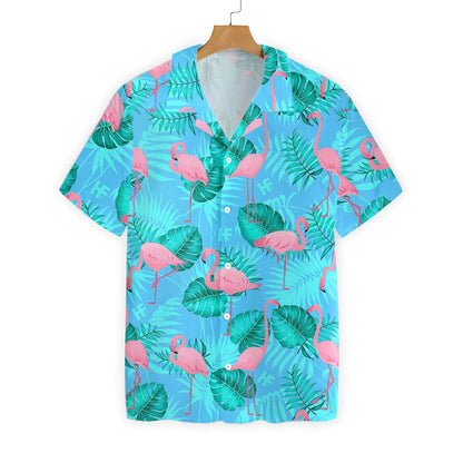 Flamingo In Turquoise Garden Pattern Hawaiian Shirt, Hawaiian Shirt Gift, Christmas Gift