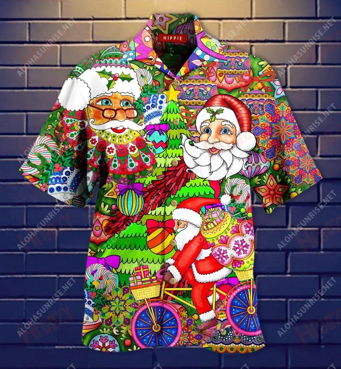 Enjoy Christmas Like A Hippie Soul Short Hawaiian Shirt Summer Tropical Shirts Custom Hawaiian Shirts Funny Hawaiian Shirts, Hawaiian Shirt Gift, Christmas Gift