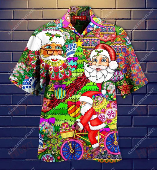 Enjoy Christmas Like A Hippie Soul Short Hawaiian Shirt Summer Tropical Shirts Custom Hawaiian Shirts Funny Hawaiian Shirts, Hawaiian Shirt Gift, Christmas Gift